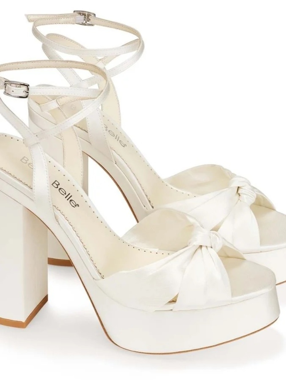 Bella Belle White Satin Platform Ankle-Strap heels - wedding heels